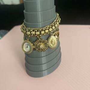 Anne Klein Vintage Style Gold Plated Large 8 Charms Bracelet Oval ladies Watch